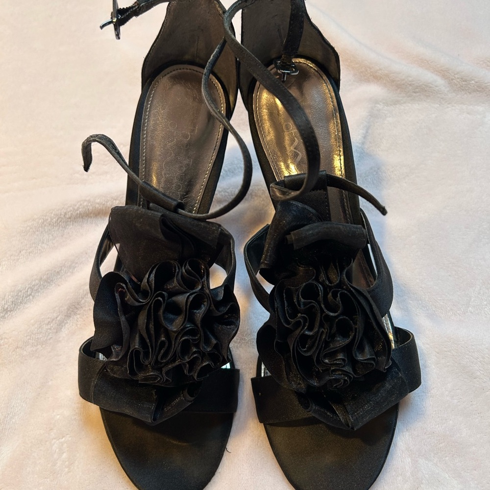 Touch of Nina Black Heels with Floral Embellishment